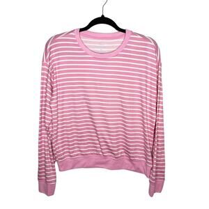 DRAPER JAMES / pink white striped crew neck loose pullover / M